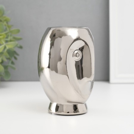 Ceramics candlestick per 1 candle "owl Sipukha" d = 3.5 silver 9x8.5x12.5 cm-3