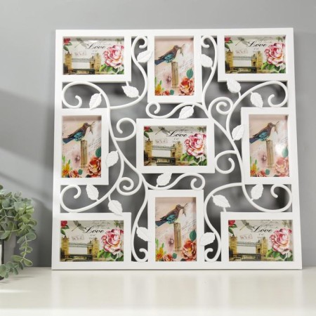 Photo frame plastic in 9 photos 10x15 cm "Binding" White 53x53 cm