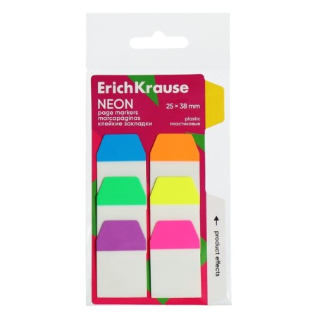Bookmarks with adhesive edge plastic 25x38 mm, Erichkrause "Neon", 60 sheets 6 colors-2