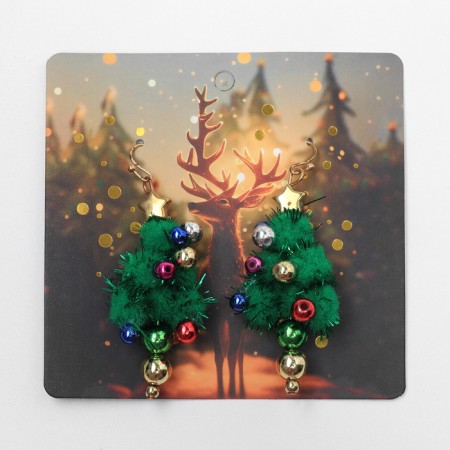New Year! Earrings "New Year" Christmas tree with beads, colored in gold-3