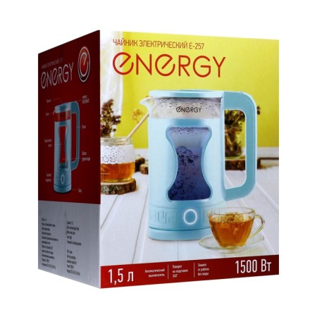 Electric kettle Energy E-257, plastic, glass flask, 1.5 l, 1500 watts, blue-8