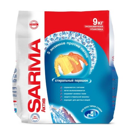 Sarma Active Washing Powder "Mountain Fresh", universal, 9 kg