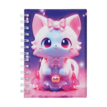 Notebook Gift Book on the comb 80l, line, color block, PVC Cat cover 3D (17.6x13.5cm) 105