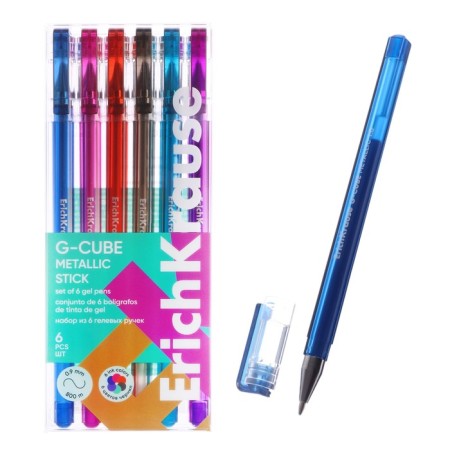 A set of gel pens 6 colors Erichkrause "G-Cube Stick Metallic" needle node 1.0 mm, metallic mix