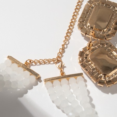 Set 2 items; Earrings, Knock Luxury Large Stone, white color in gold, 42 cm-2