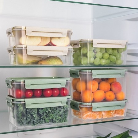 Lock & Ok food container 1.1 l, 18.6 × 12.2 × 8.1 cm, transparent, green cover-2