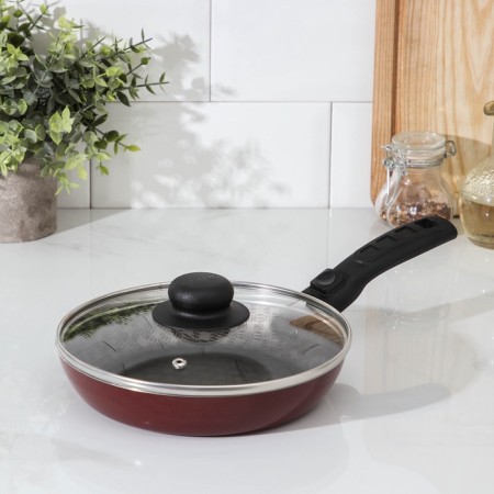 Alpha pan, d = 20 cm, removable handle, glass cover, anti -stick coating, burgundy color-6