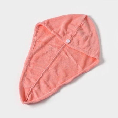 Cup for drying the hair with a button of the share, microfiber, pink color