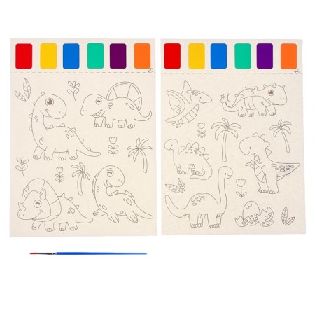 Coloring "Dinosaurs", 2 sheets, 6 colors of paint, brush