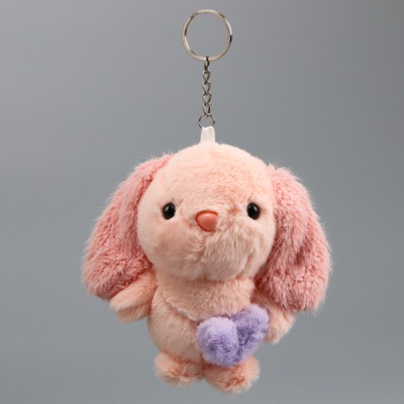 Soft toy "Bunny" on a key fob, 11 cm, light pink color-4