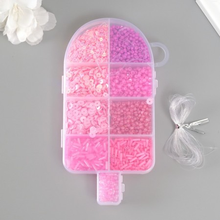 A set of beads, sequins, glass for creativity No. 1, col. pink