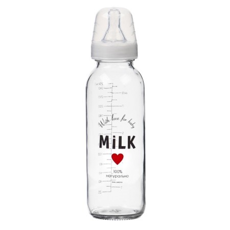 Milk glass bottle for feeding, classic throat, 250 ml., From 3 months.-4