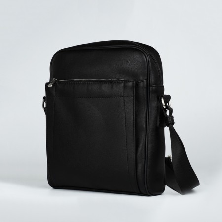 Male bag over the shoulder, Textura, artificial leather, black color-1