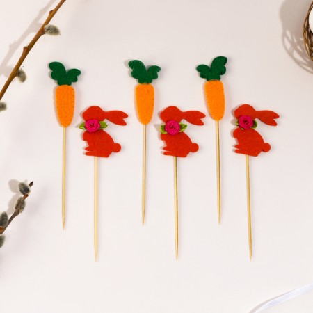 Topper "hare", with a bow and carrot, a set of 6 pcs.-1