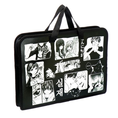 Folder with A4 handles, 340 x 245 x 45 mm, plastic, handles, ONICS PT-14 "Black and white anime"-1