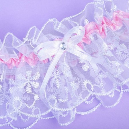 Garter for the bride "Elites", white-pink-1