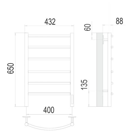 Terminus heated towel rail "Classic" P6, 400x650 mm, chrome-2