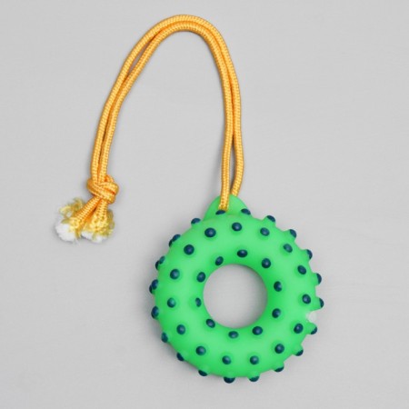 Toy squeezing "Ring on a rope" for dogs, 10 cm, green-1