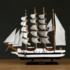 The ship souvenir medium “three -masted”, white side with a black strip, white sails, mix, 41 x 37 x 8 cm