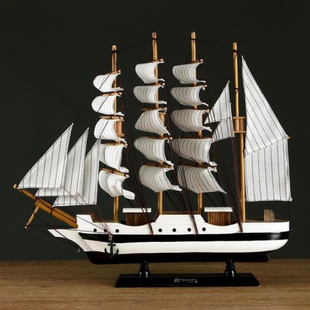 The ship souvenir medium “three -masted”, white side with a black strip, white sails, mix, 41 x 37 x 8 cm
