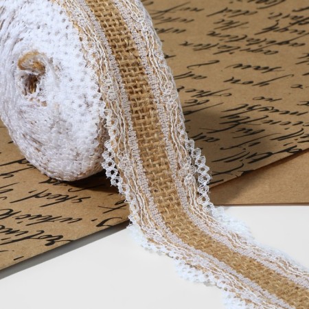 Ribbon from jute "Lace", 37 mm, 4.5 ± 0.5 m, white color
