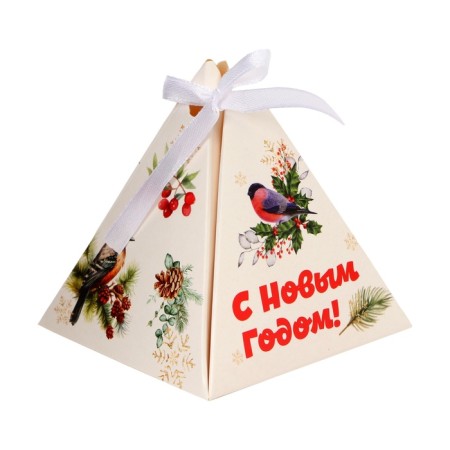 New Year. Bonbonniere, New Year's gift packaging "Snegier and mountain ash", 7 × 7 × 7.5 cm.-1