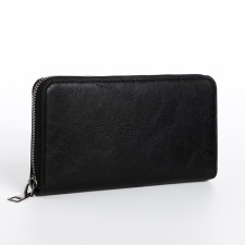 Male purse with zipper, department for bills, for maps, for coins, black color
