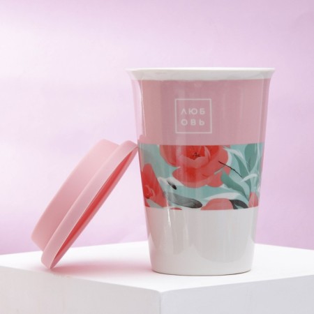 Ceramic glass with silicone lid "Love", 300 ml, white color-2
