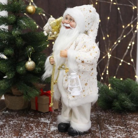 Santa Claus "in a white star fur coat, with a flashlight" 45 cm-1