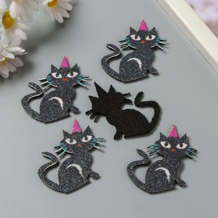 Decor for the creativity of the felt shine "Black cat" 5.5x4 cm-1