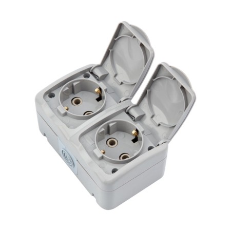 Horizontal block 2 sockets (ceramics) mini ip54 with grounding, o/y, gray kranz-1