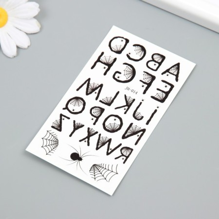 Black Tattoo on the body "Spider and an alphabet with a web" 6x10.5 cm-1