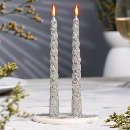 Set of candles of twisted, 1.5x 15 cm, 2 pieces, sparkle, silver-3