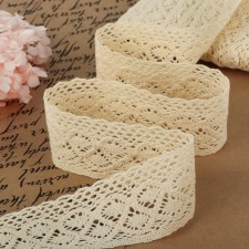 Knitted lace, 50 mm × 10 ± 1 m, beige color
