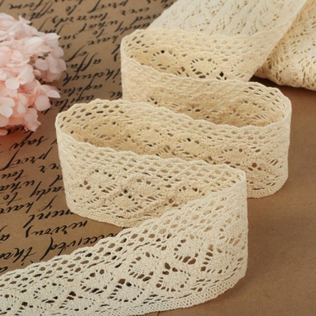 Knitted lace, 50 mm × 10 ± 1 m, beige color