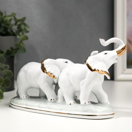 Souvenir Ceramics "Family Elephants" White with gold 21.5 cm-2