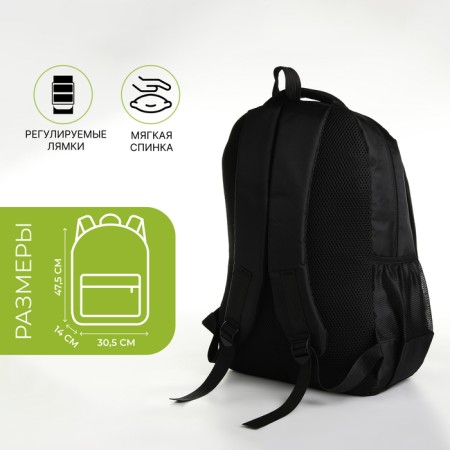 Youth backpack with a zipper, 4 pockets, black/green color-1