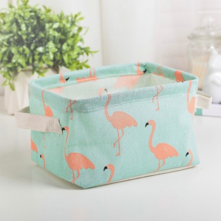 Storage basket with “flamingos” handles, 20.2 × 17 × 13 cm, blue color