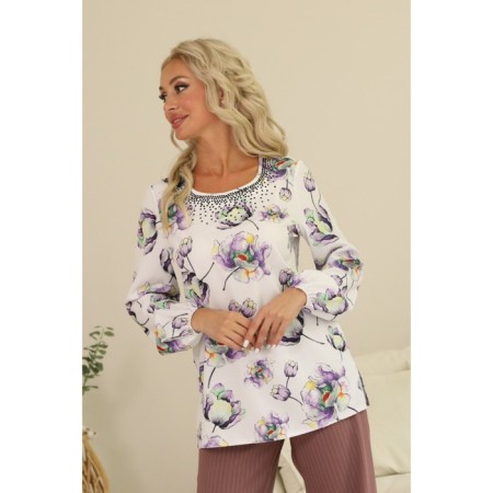 Female blouse, size 44, white color, purple-7