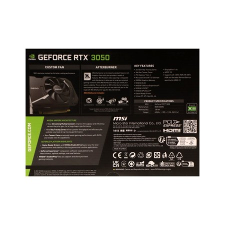 Video card MSI RTX3050 AERO ITX, 8GB, 128BIT, GDDR6, DVI, 3XHDMI, DP-1