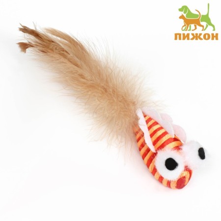 Toy for cats "striped fish" with feathers, 5 cm, orange