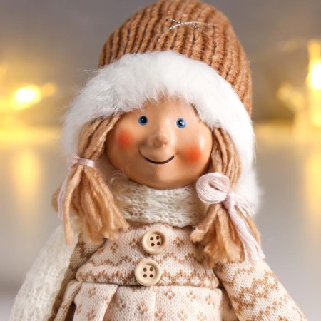 Interior doll "Baby with ponytails in a beige outfit" 62 cm-4