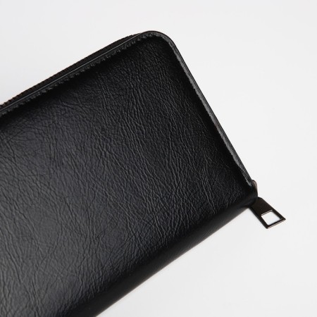 Male purse with zipper, department for bills, for maps, for coins, black color-2