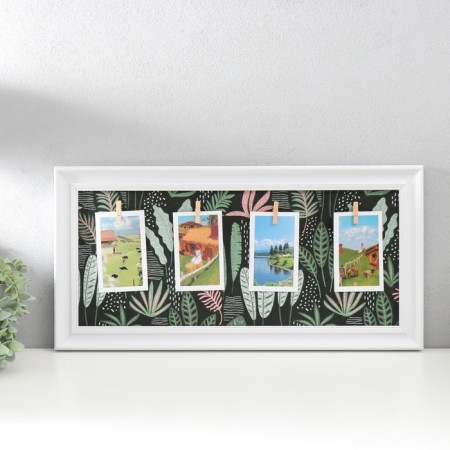 Photo frame plastic, textiles on 4 photos "Tropical leaves" with clothespins, white 60x30 cm