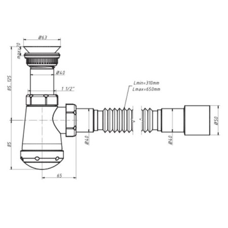 Siphon for the ORIO AB-71059 shell, with a plastic release, 1 1/4 "x40 mm, with corrugated 40x40/50 mm 1042469-4