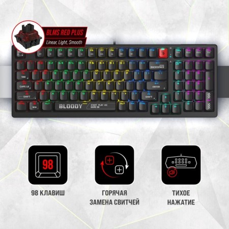Keyboard A4Tech Bloody S98 Mechanical Black USB for Gamer Led (S98 Black)-1