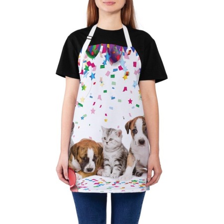 Apron of a kitchen with a photo print "Feast of Pets", adjustable, size OS