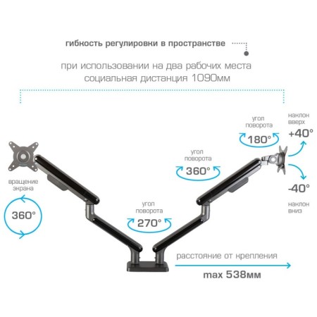 Table bracket for 2 LED/LCD monitors Tuarex alta-22-6