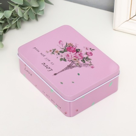 Rectangular metal box "Paris in flowers" 12.5x9.5x4.2 cm-1