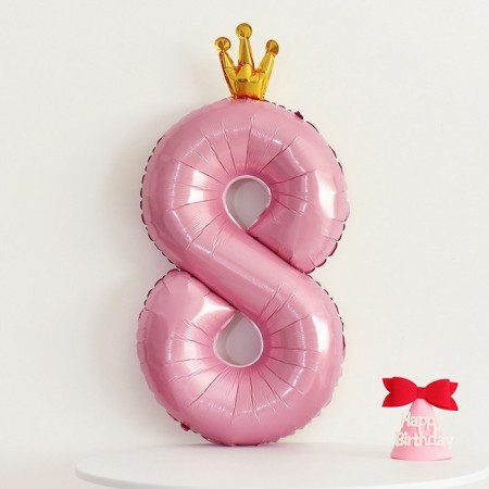 Foil ball 40 "The number 8 with the crown", the color is pink-2